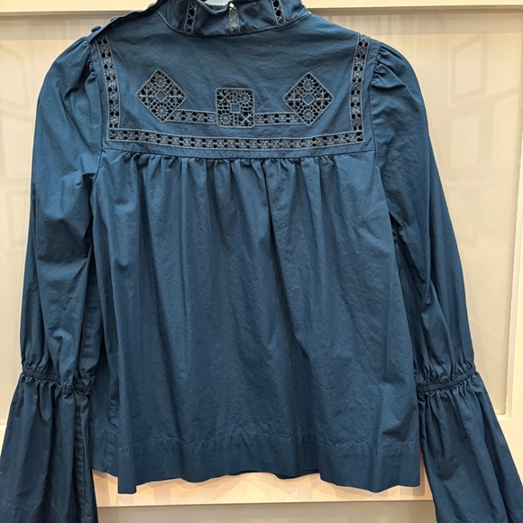 XS Free People Teal Blue Embroidered Flowy Blouse - Picture 5 of 6